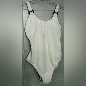 NWT Shade & Shore White Textured One Piece Swimsuit High Leg Small (4-6)